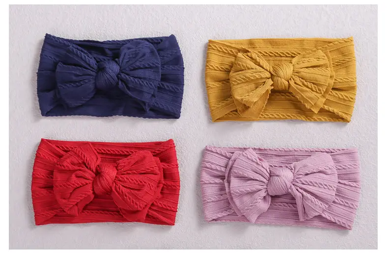 Pink Double Bow Baby Hair Band Jacquard Nylon — feature 12