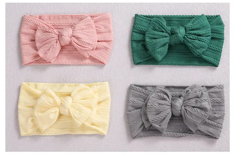 Pink Double Bow Baby Hair Band Jacquard Nylon — feature 14