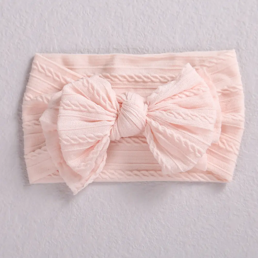Pink Double Bow Baby Hair Band Jacquard Nylon - Image 20