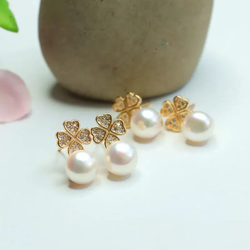 Guan Yu Pearl Heart Clover Earrings S925 Gold — feature 10