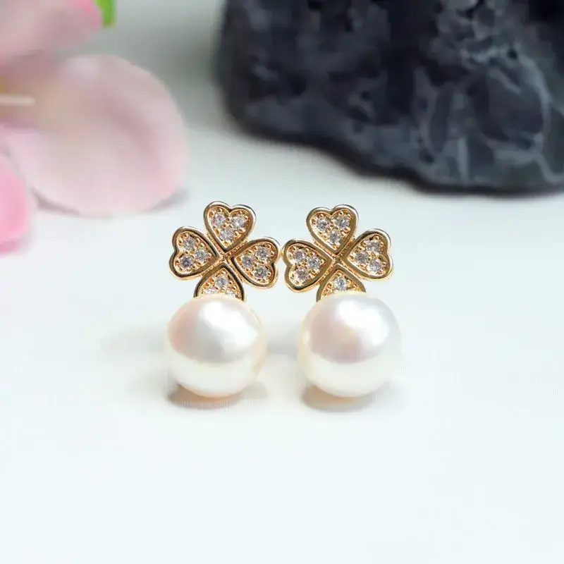Guan Yu Pearl Heart Clover Earrings S925 Gold — feature 4