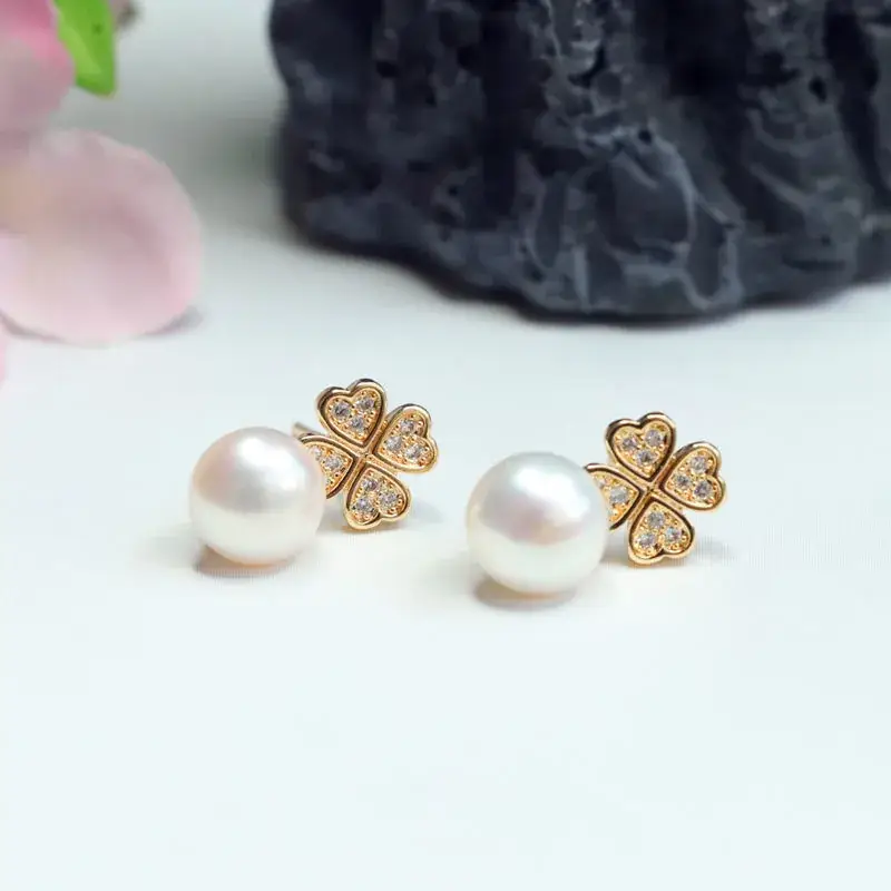 Guan Yu Pearl Heart Clover Earrings S925 Gold — feature 7
