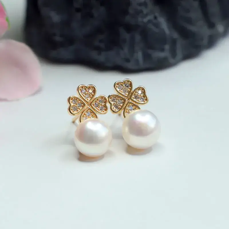 Guan Yu Pearl Heart Clover Earrings S925 Gold — feature 8