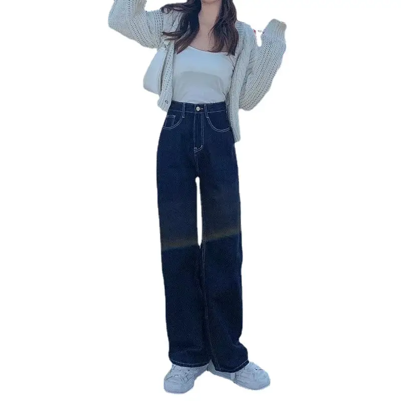 Dark Blue Straight Leg Jeans Women Spring Autumn 2024 - Image 7