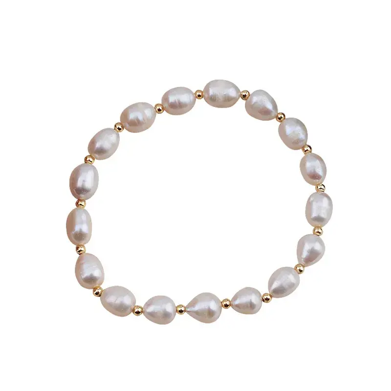 Freshwater Pearl Bracelet with Gold Plated Beads