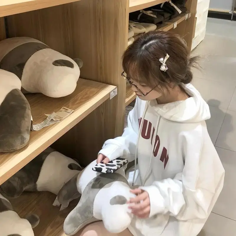 Women Cotton White Hooded Letter Print Sweater Winter Loose Top — feature 5