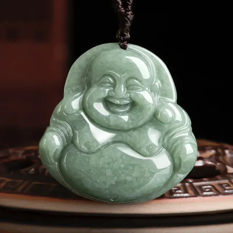 Natural Jade Green Buddha Maitreya Pendant - Image 2