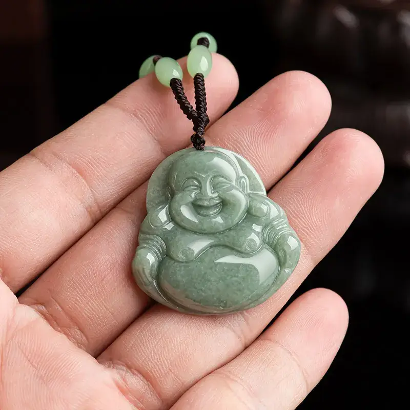 Natural Jade Green Buddha Maitreya Pendant - Image 3