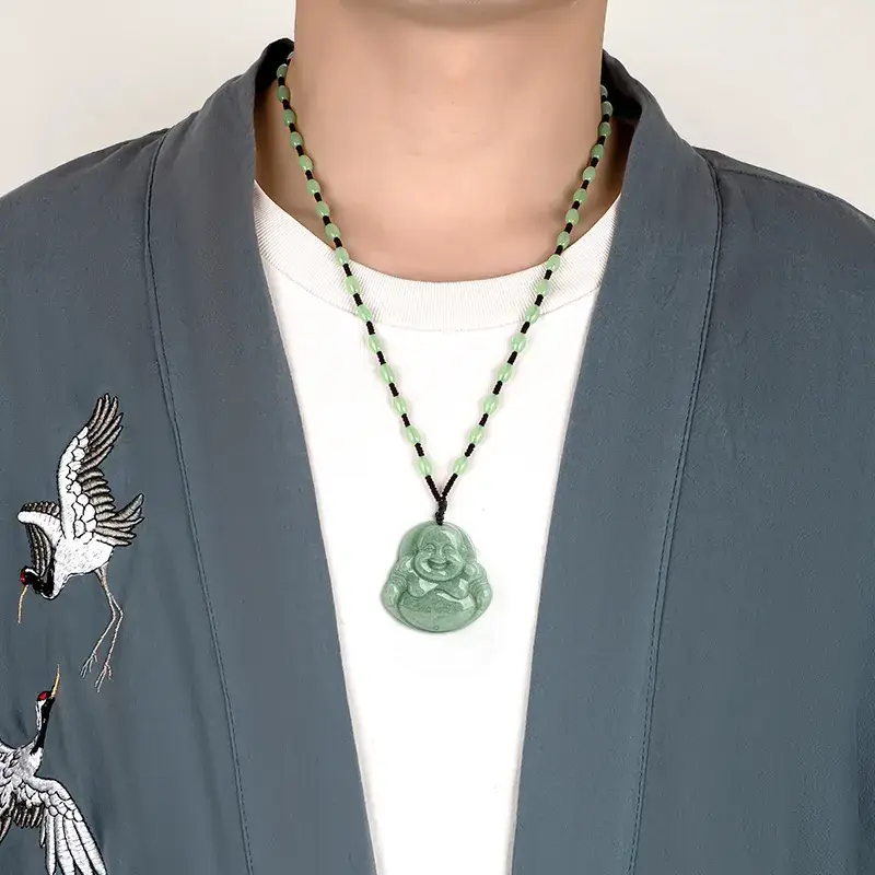 Natural Jade Green Buddha Maitreya Pendant - Image 4