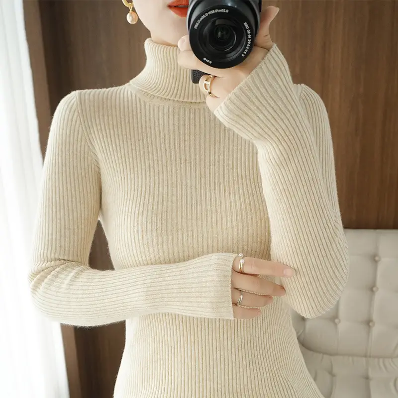 Women High Collar Slim Fit Knitwear Wool Top - Image 15