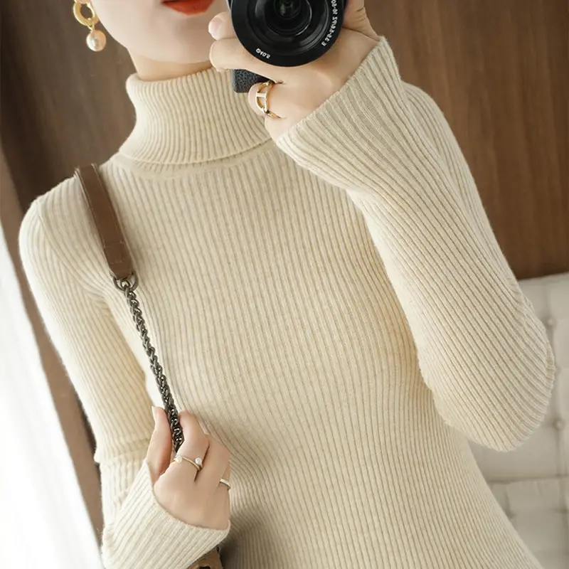 Women High Collar Slim Fit Knitwear Wool Top - Image 16