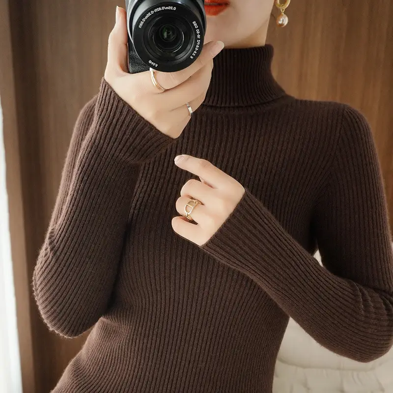 Women High Collar Slim Fit Knitwear Wool Top - Image 11