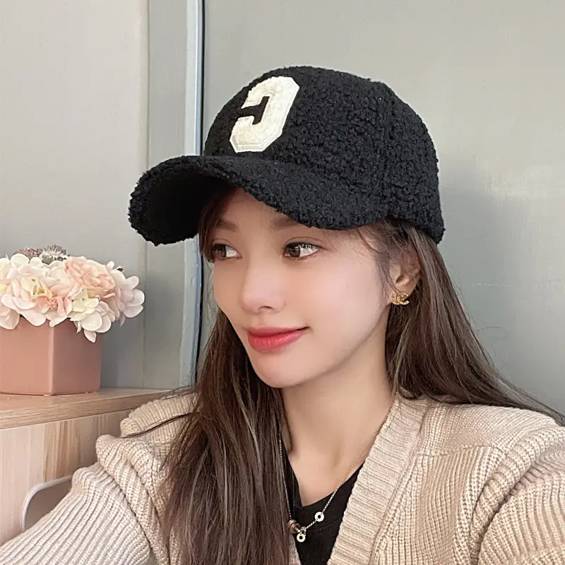 Women's Black L-Embroidered Wool Cap for Winter - Image 6