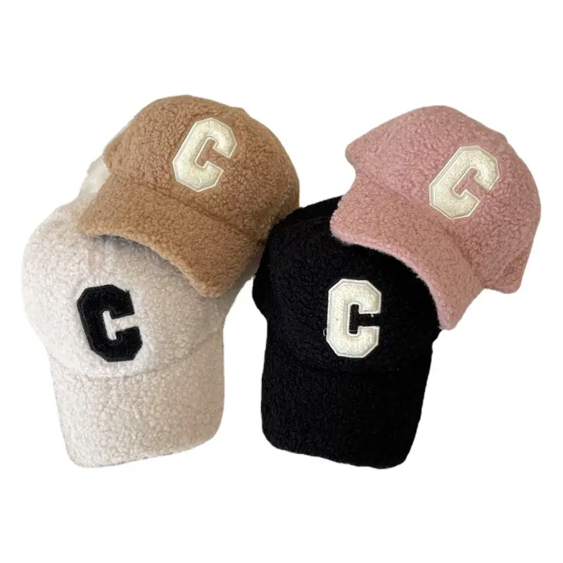 Women's Black L-Embroidered Wool Cap for Winter