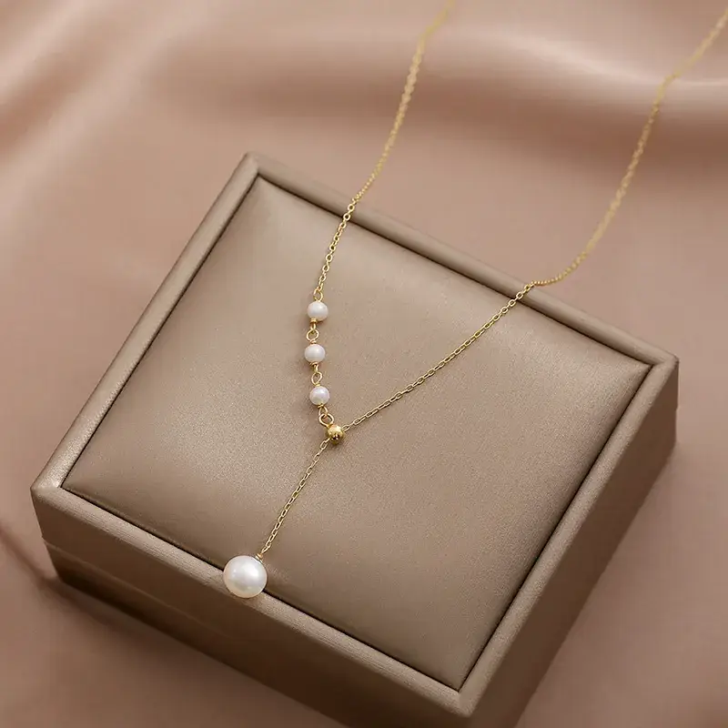 18K Gold Pearl Necklace for Women Adjustable - Image 3