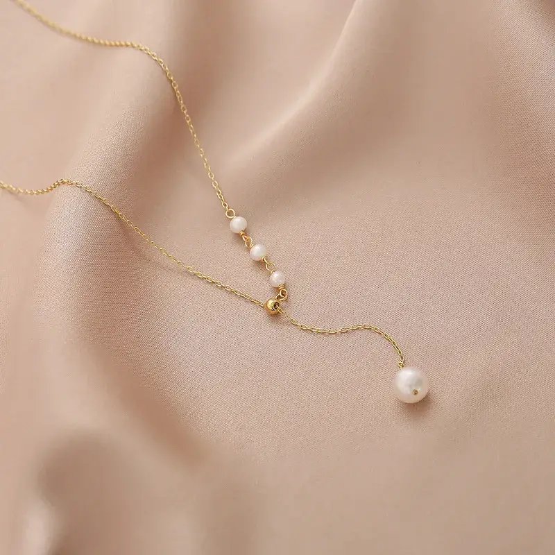 18K Gold Pearl Necklace for Women Adjustable - Image 4