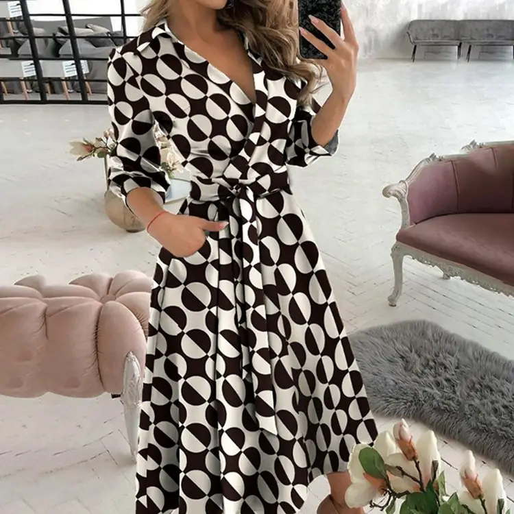 Women's Printed V-Neck Bodycon Dress Olive Green — feature 43
