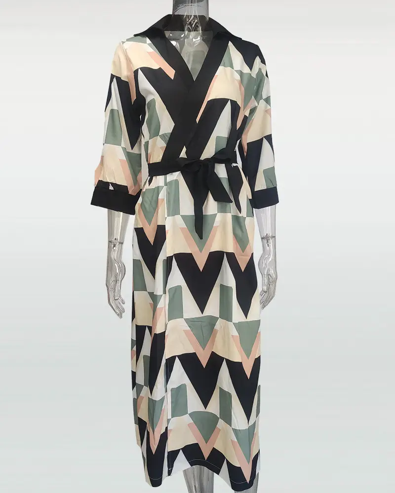 Women's Printed V-Neck Bodycon Dress Olive Green — feature 51
