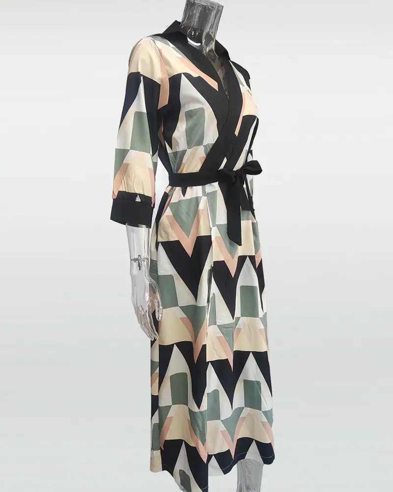 Women's Printed V-Neck Bodycon Dress Olive Green — feature 52