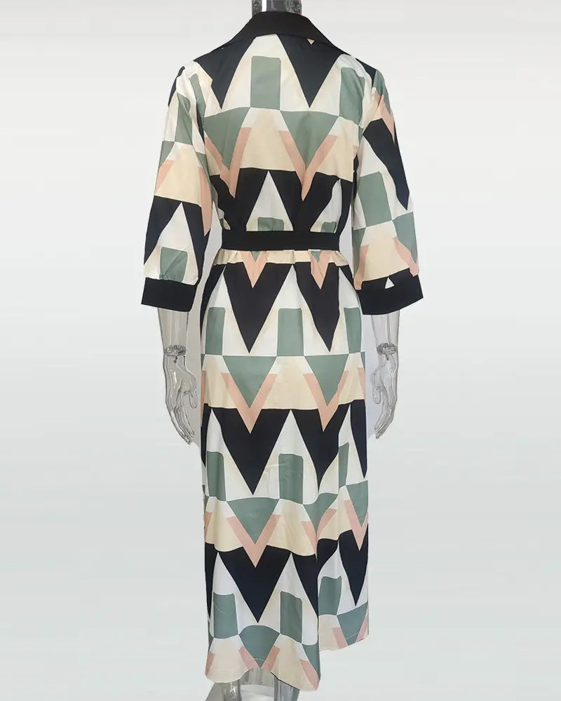 Women's Printed V-Neck Bodycon Dress Olive Green — feature 53
