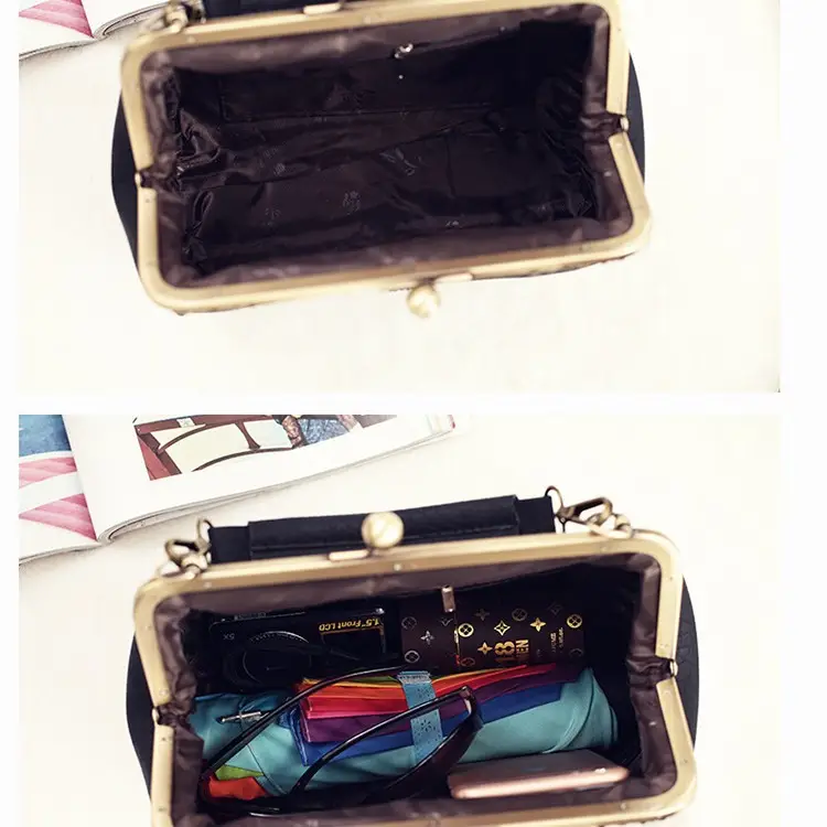 Black Korean Style Women's Shoulder Bag with Clip Buckle