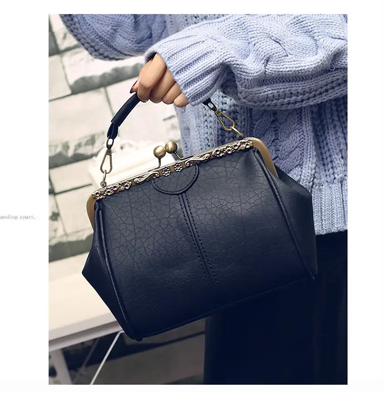 Black Korean Style Women's Shoulder Bag with Clip Buckle — feature 16