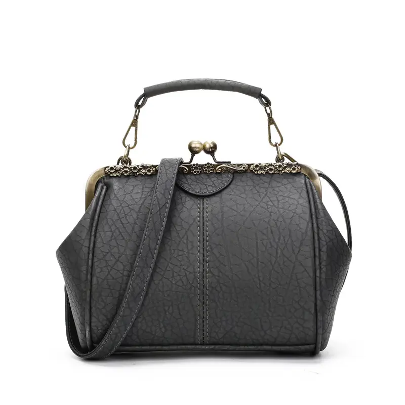 Black Korean Style Women's Shoulder Bag with Clip Buckle