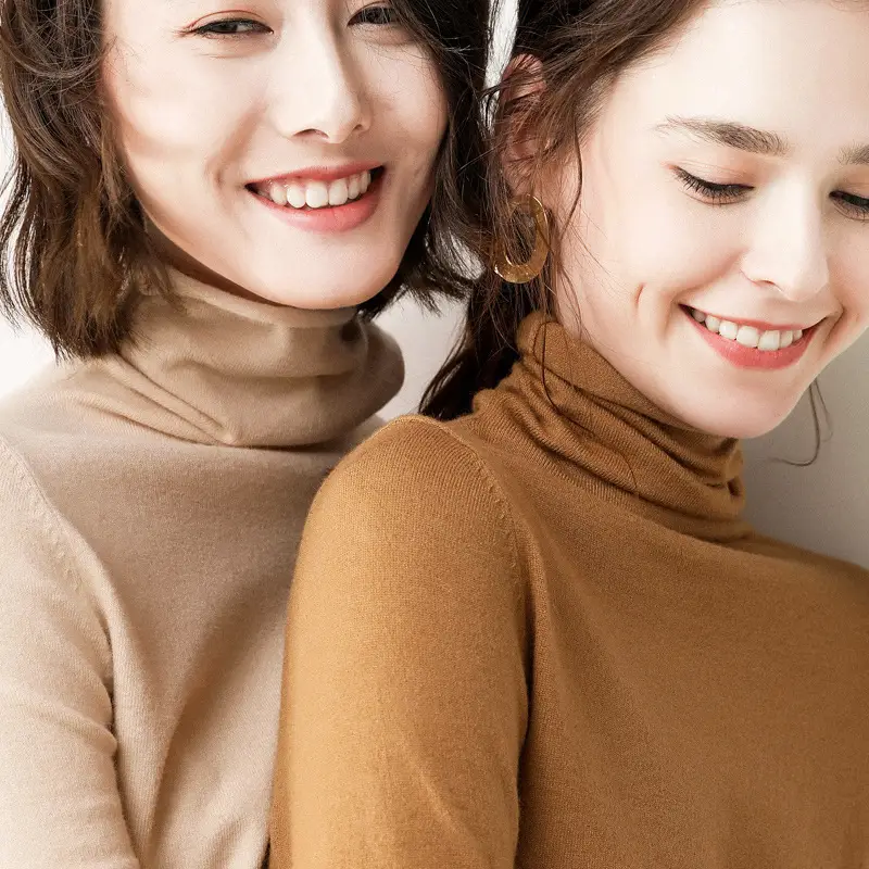 Women Wool Blend Turtleneck Sweater Brown - Image 9