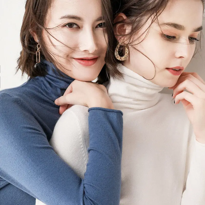 Women Wool Blend Turtleneck Sweater Brown - Image 10