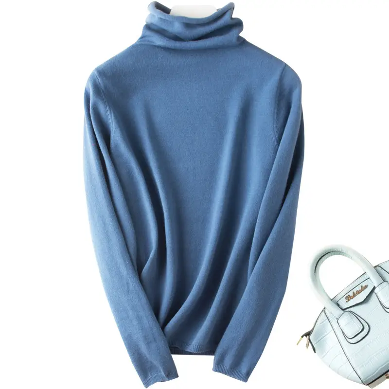 Women Wool Blend Turtleneck Sweater Brown - Image 12