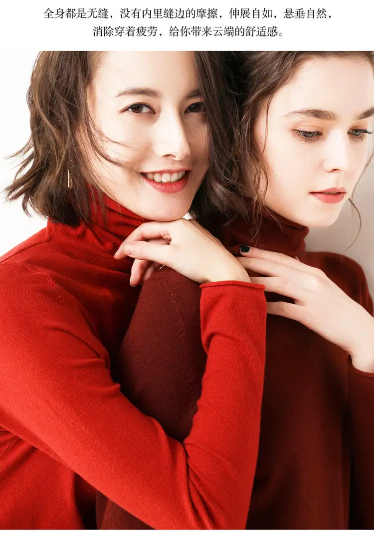 Women Wool Blend Turtleneck Sweater Brown — feature 5