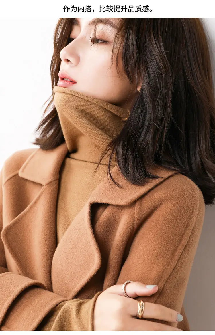 Women Wool Blend Turtleneck Sweater Brown — feature 6