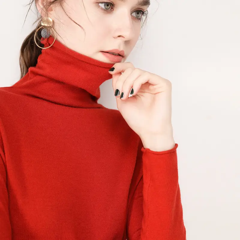 Women Wool Blend Turtleneck Sweater Brown - Image 2