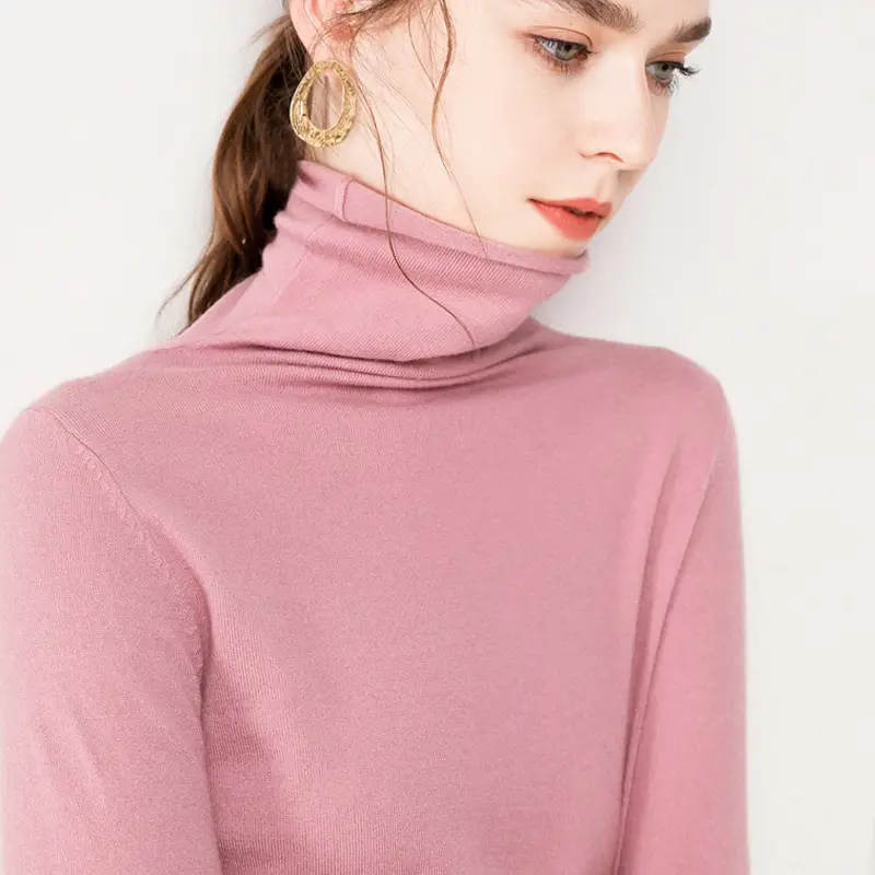 Women Wool Blend Turtleneck Sweater Brown - Image 3