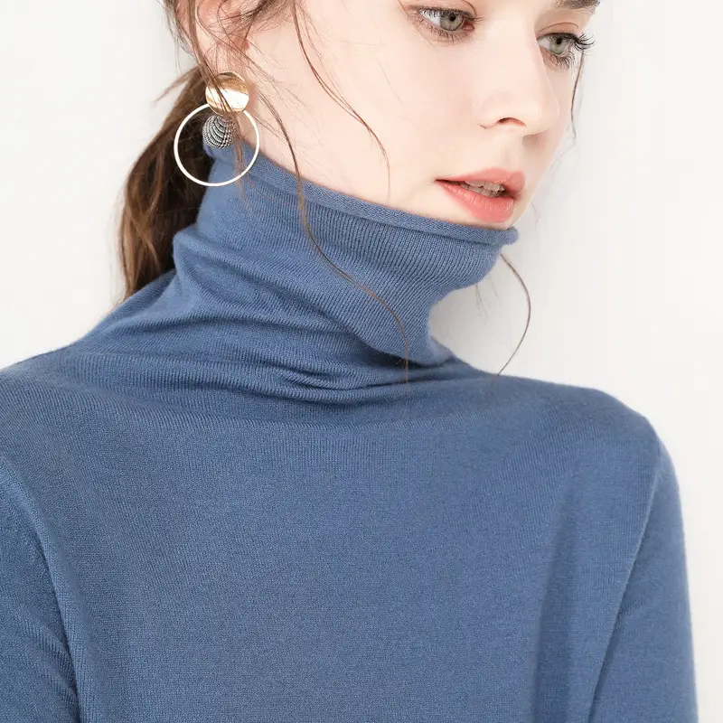 Women Wool Blend Turtleneck Sweater Brown - Image 6