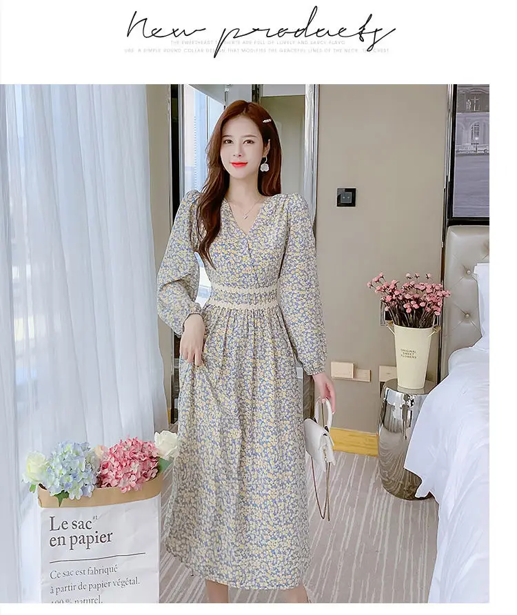 Women Floral V-Neck Dress 2024 Autumn Slimming — feature 12