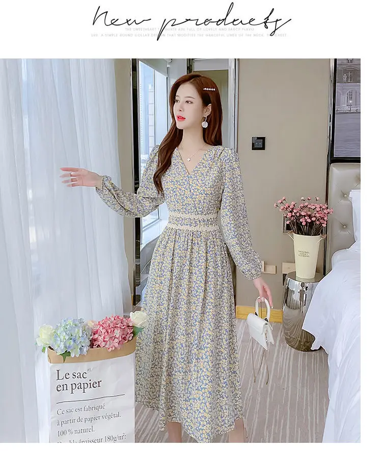 Women Floral V-Neck Dress 2024 Autumn Slimming — feature 13