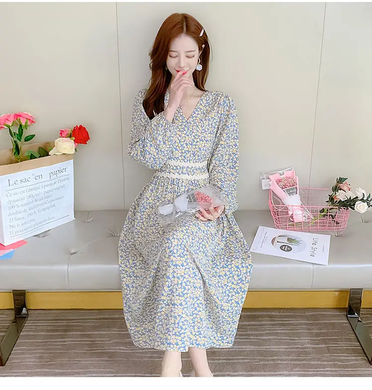 Women Floral V-Neck Dress 2024 Autumn Slimming — feature 14