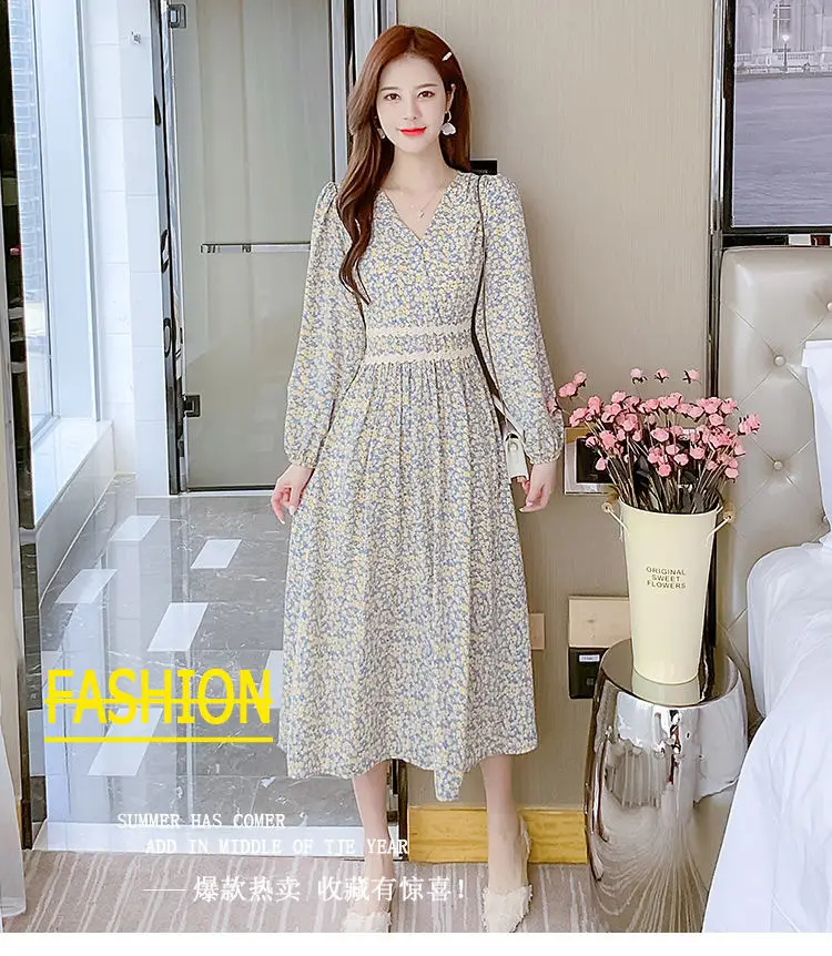 Women Floral V-Neck Dress 2024 Autumn Slimming — feature 7
