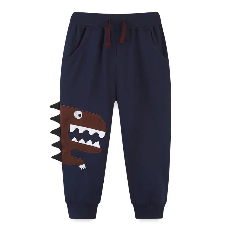Children's Cartoon Dinosaur Sweatpants Navy Cotton - Image 4
