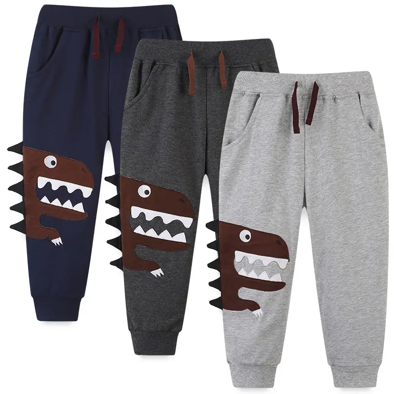 Children's Cartoon Dinosaur Sweatpants Navy Cotton - Image 5