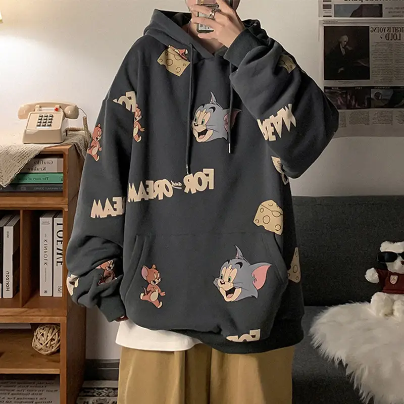 Men's Cartoon Hoodie Blue Velvet Autumn Winter - Image 2
