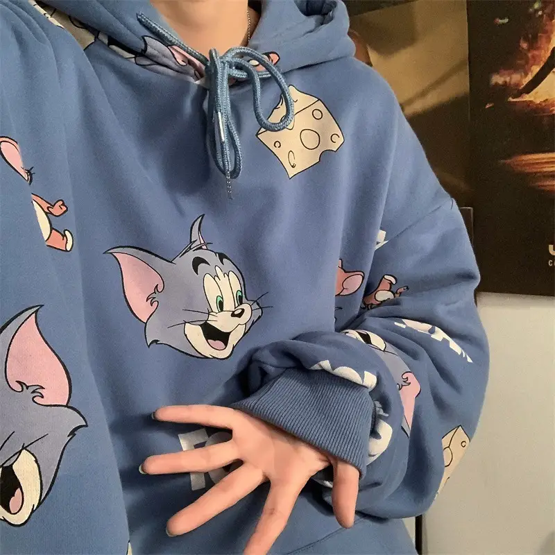 Men's Cartoon Hoodie Blue Velvet Autumn Winter - Image 3