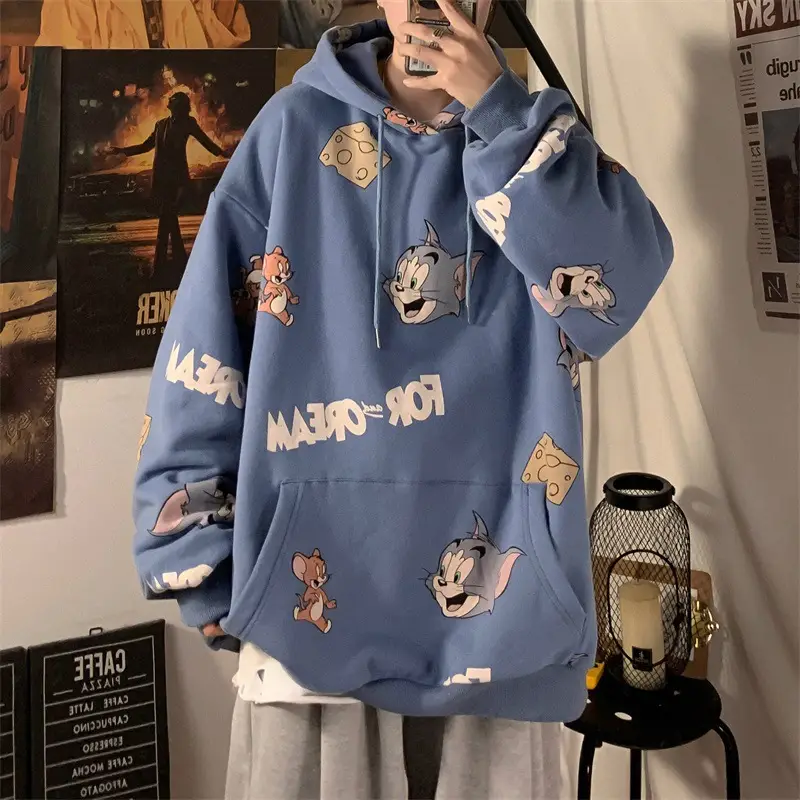 Men's Cartoon Hoodie Blue Velvet Autumn Winter - Image 5