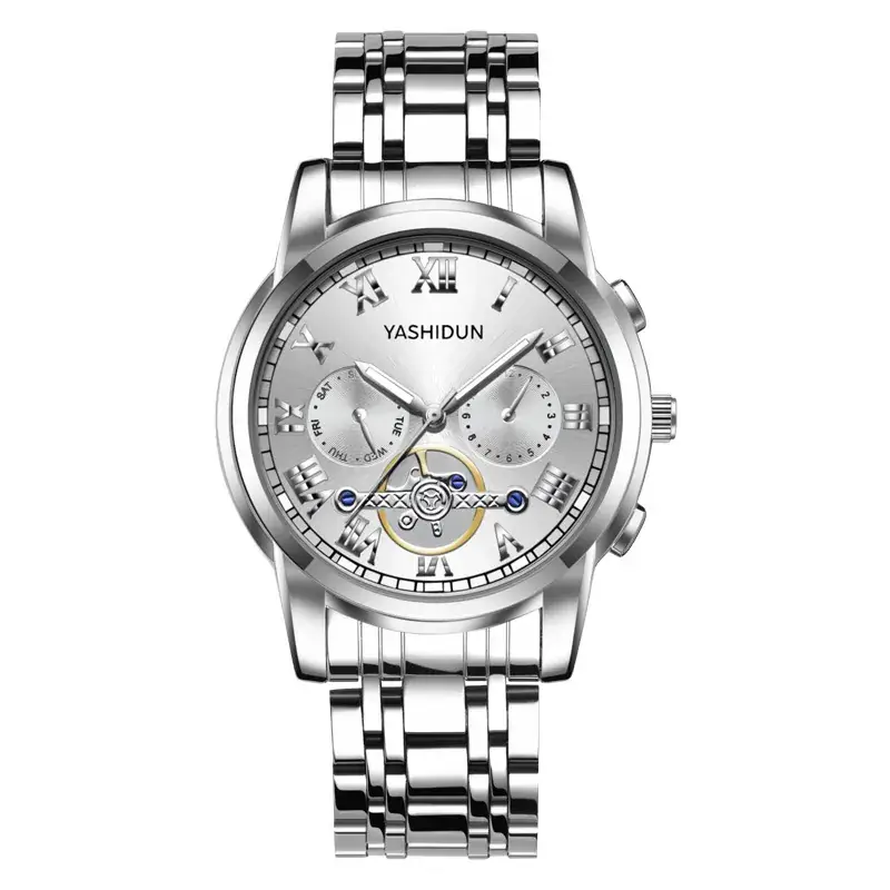 Men's Black Steel Band Three-Eye Watch - Image 7