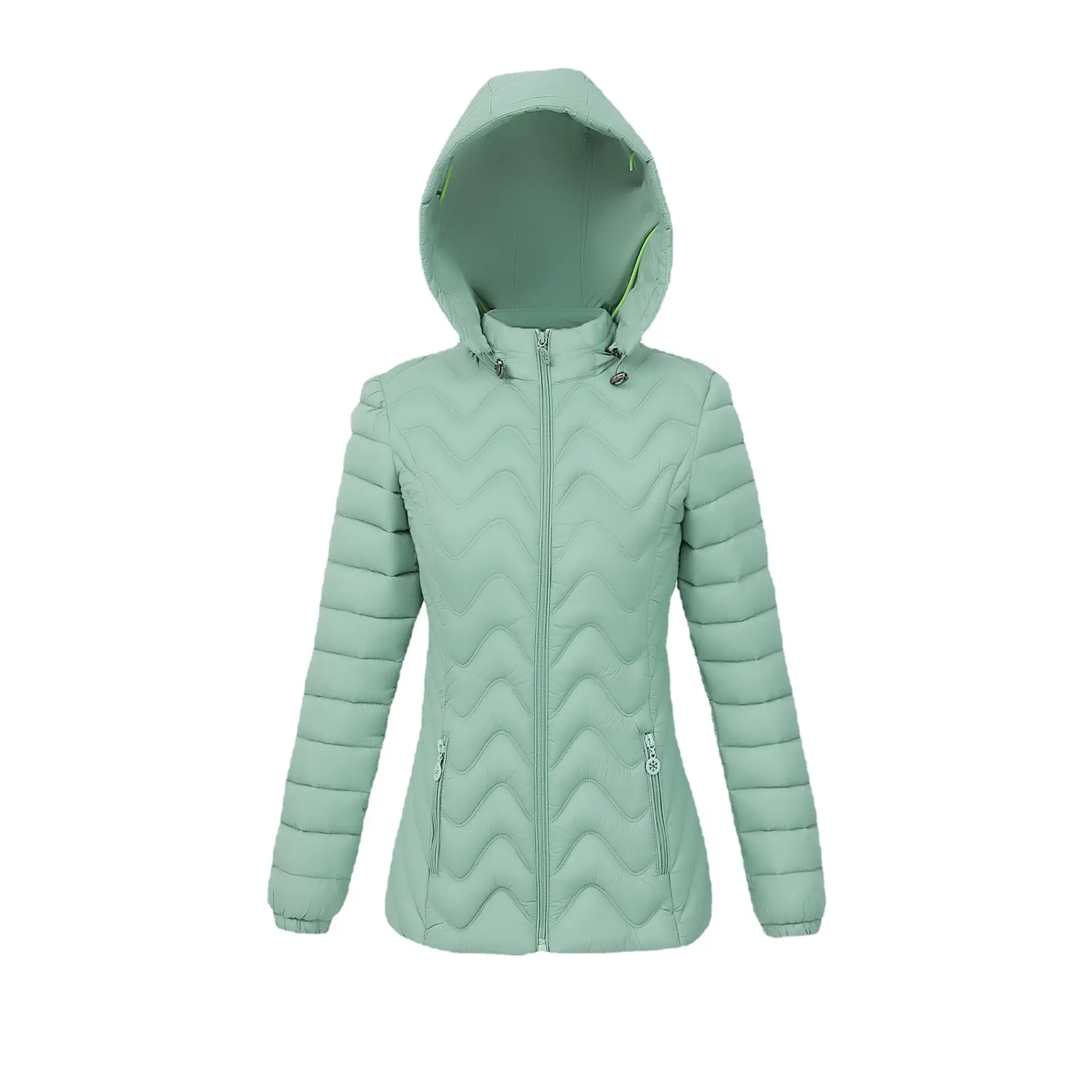 Women's Slim Fit Green Puffer Coat Plus Size - Image 5