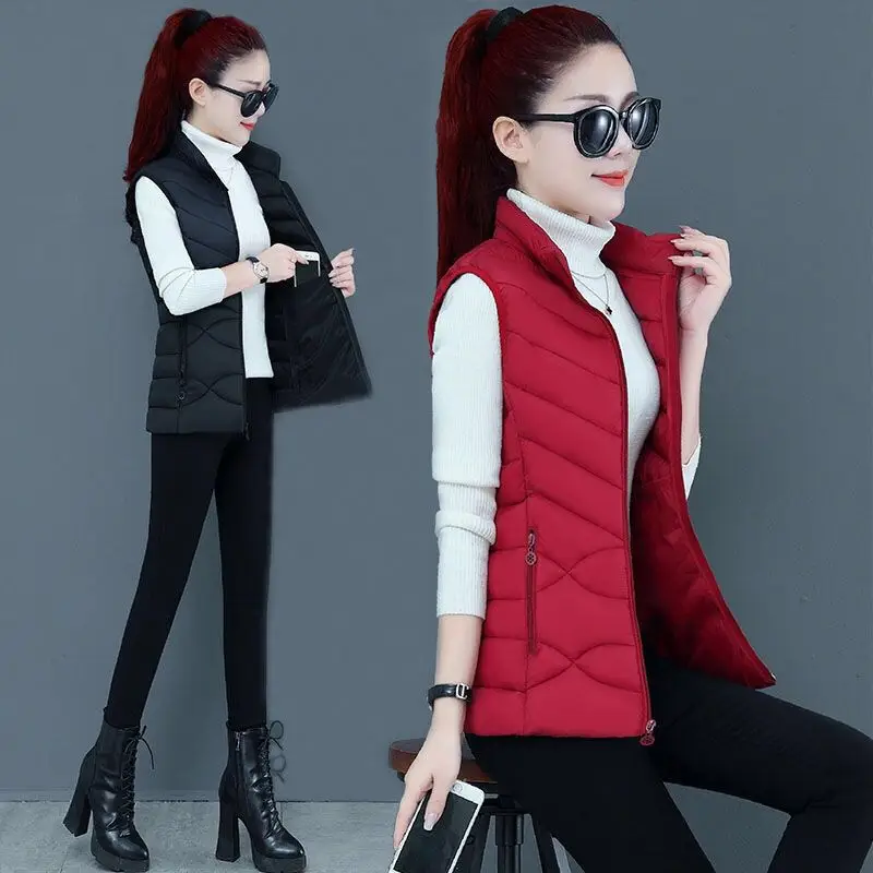 Women Down Cotton Vest Red Loose Fit Winter Lightweight - Image 9