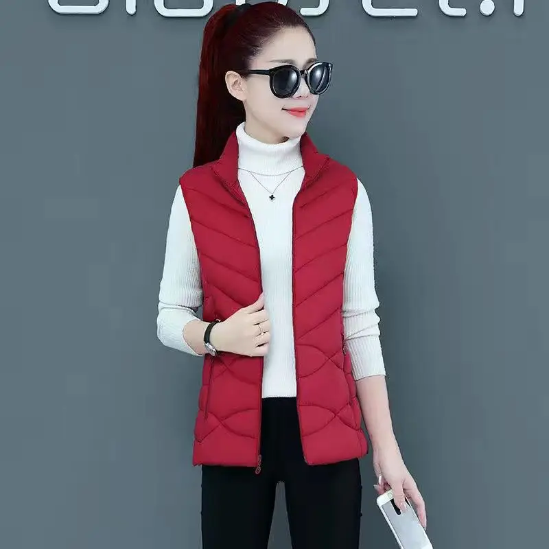 Women Down Cotton Vest Red Loose Fit Winter Lightweight - Image 2