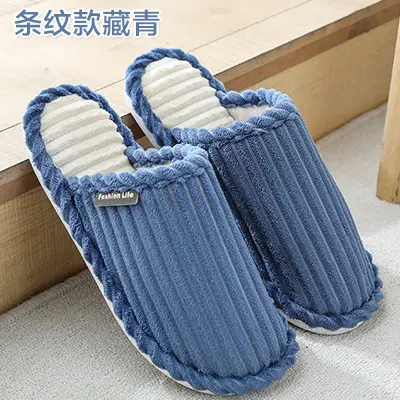 Bowknot cotton slippers female men's winter couple home non-slip plush warm floor slippers corduroy slippers wholesale - Image 4