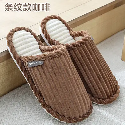 Bowknot cotton slippers female men's winter couple home non-slip plush warm floor slippers corduroy slippers wholesale - Image 5
